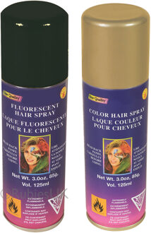 Rubies Haarverf/haarspray - 2x - goud/zwart - spuitbus - 125 ml - Carnaval/halloween