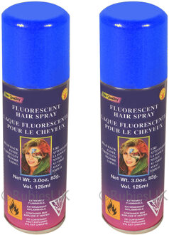 Rubies Haarverf/haarspray - 2x - neon blauw - spuitbus - 125 ml - Carnaval