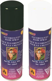 Rubies Haarverf/haarspray - 2x - wit/zwart - spuitbus - 125 ml - Carnaval/halloween