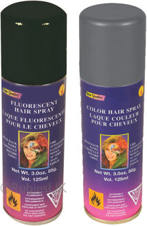Rubies Haarverf/haarspray - 2x - zilver/zwart - spuitbus - 125 ml - Carnaval/halloween