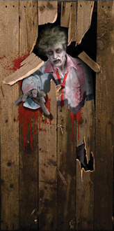 Rubies Horror deurposter - zombie - 182 x 97 cm - Halloween thema versieringen - Feestdeurdecoraties Bruin