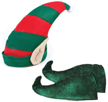 Rubies Kerst Elfen verkleed set - puntmuts - met oren - volwassenen - met groene schoenen - one size