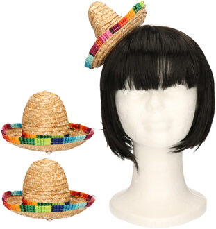 Rubies Mexicaanse mini Sombrero hoedje op diadeem - 2x - carnaval/verkleed accessoires - multi kleuren - st