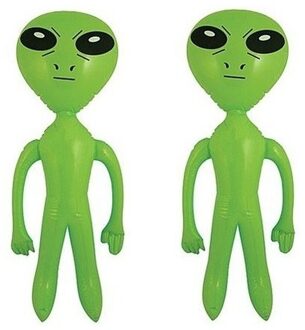 Rubies Opblaasbare groene alien figuur - 2x stuks - 64 cm - uit space/de ruimte - buitenaards leven pop Multi