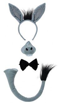 Rubies Verkleed accessoire set ezel - met geluid - dieren thema verkleedset - 4-delig Grijs