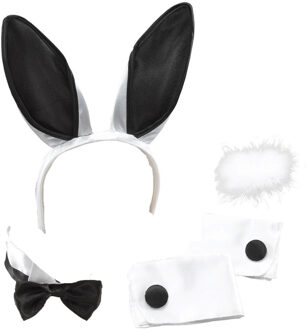 Rubies Verkleed set bunny - 5-delig - zwart/wit - verkleed accessoires