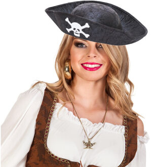 Rubies Verkleed set Piraten hoed - zwart - met gouden piraten ketting - kinderen