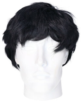 Rubies Verkleedpruik voor heren - zwart - seventies/popster/sixties/surfboy - Carnaval - kort haar