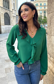 Ruches Detailed Blouse Bright Green Groen