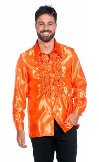 Ruchesblouse neon oranje Roze