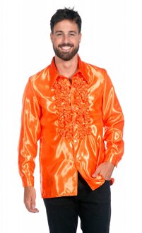 Ruchesblouse neon oranje Roze