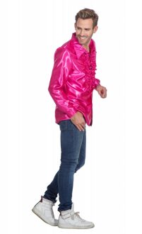 Ruchesblouse satijn cyclaam Roze