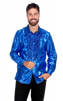 Ruchesblouse satijn kobalt Kevin Blauw