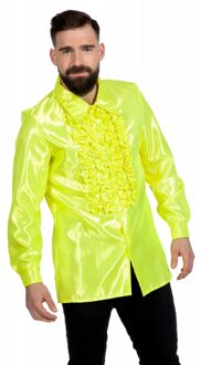 Ruchesblouse satijn neon geel Geel - Beige - Creme