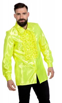 Ruchesblouse satijn neon geel Geel - Beige - Creme