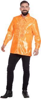 Ruchesblouse satijn oranje Kevin