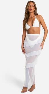 Ruffle Beach Maxi Rok, White - L