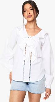 Ruffle Cutwork Trim Blouse, White - 44