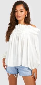 Ruffle Detail Off Shoulder Top, Ivory - 10