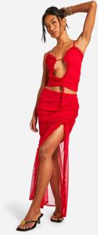 Ruffle Geraffineerde Mesh Maxi-Rok, Red - 40