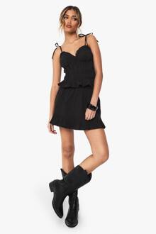 Ruffle Hem Poplin Mini Rok, Black - 38