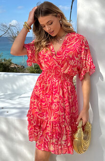 Ruffle Laagjes Jurk La Palma Koraal Koraalrood