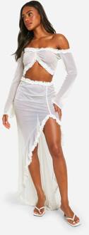 Ruffle Mesh Maxi Rok, White - 38