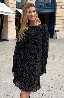 Ruffle Polkadot Print Jurk Zwart