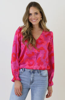Ruffle Silk Blouse Print Roze