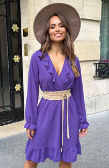 Ruffle V-hals Jurk Dark Purple Paars