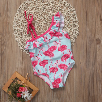 ruffles one shoulder kids girl swimwear flamingo print one piece swimwear for toddler baby girl children swimsuit