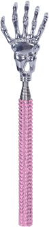 Rugkrabber - uitschuifbaar - roze - skelet handje - diamanten - massage krabber