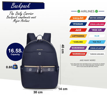 Rugzak 40 x 30 x 14 cm Blauwe handbagagekoffer voor onder de stoel voor Ryanair, Easy Jet