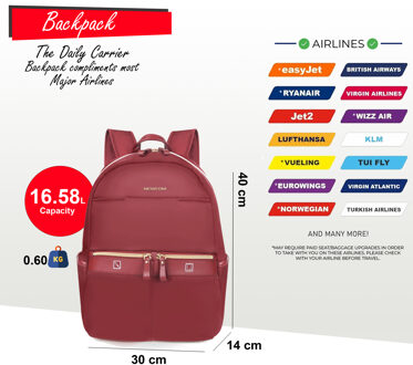 Rugzak 40 x 30 x 14 cm Rode handbagagetas voor onder de stoel voor Ryanair, Easy Jet Rood - One Size