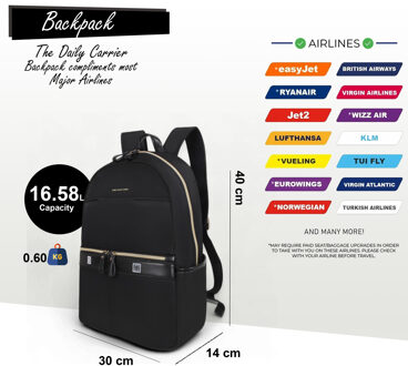 Rugzak 40 x 30 x 14 cm Zwarte handbagagekoffer voor onder de stoel voor Ryanair, Easy Jet - One Size