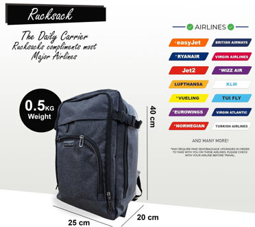 Rugzak 40x20x25 cm Onderstoel Reiskoffer voor Easy Jet, Ryanair Zwart - One Size