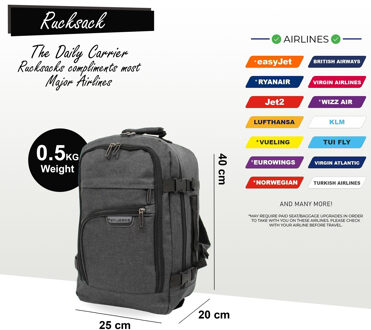 Rugzak 40x20x25 cm Onderstoel Reiskoffer voor Easy Jet, Ryanair Zwart - One Size