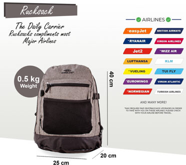Rugzak 40x20x25cm Onderstoel Reiskoffer voor Ryanair, Easy Jet Grijs