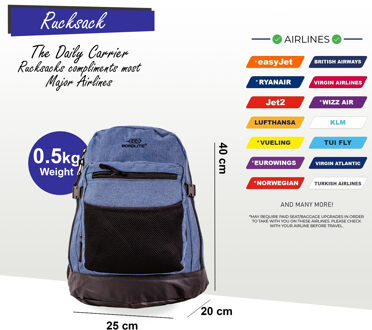 Rugzak 40x20x25cm Onderstoel Reiskoffer voor Ryanair, Easy Jet - maat Navy