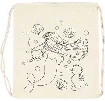 Rugzakje met zeemeermin print - inkleurbaar - canvas - 37 x 41 cm