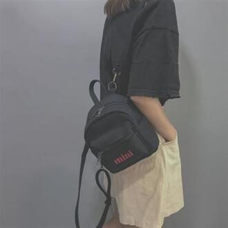 Rugzakken Vrouwen Kleine Streetwear Multifunctionele Brief Print Schoudertassen College Anti-Diefstal Tiener Chic Ulzzang Koreaanse Stijl zwart