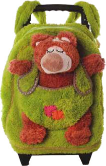Rugzaktrolley kinderkoffer - pluche beer knuffel - kunststof/polyester - 35 x 25 x 13 cm Groen