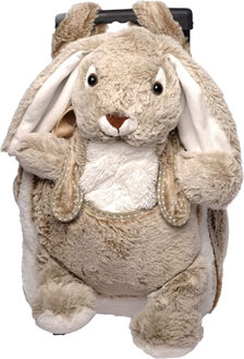 Rugzaktrolley kinderkoffer - pluche haas knuffel - kunststof/polyester - 35 x 25 x 13 cm Beige