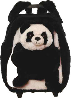 Rugzaktrolley kinderkoffer - pluche panda knuffel - kunststof/polyester - 35 x 25 x 13 cm - Rugzak - kind Zwart