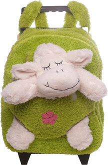 Rugzaktrolley kinderkoffer - pluche schaap knuffel - kunststof/polyester - 35 x 25 x 13 cm - Rugzak - kind Groen