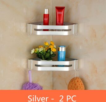 Ruimte Aluminium Zwart Badkamer Plank Douche Shampoo Planken Keuken Hoek Opslag Mand Wandmontage Cosmetische Rack Met Haak zilver - 2 stk