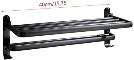 Ruimte Aluminium Zwart Handdoekenrek Wall Mounted Folding Handdoek Houder Opslag Plank Met Haak Badkamer Accessoires 40cm