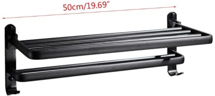 Ruimte Aluminium Zwart Handdoekenrek Wall Mounted Folding Handdoek Houder Opslag Plank Met Haak Badkamer Accessoires 50cm