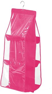 Ruimtebesparend Bag Organizer Kledingkast Opknoping 3-Layer 6-Zak Opbergtas Ondergoed heet roze