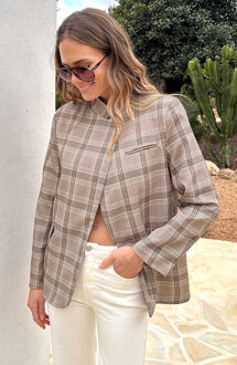 Ruit Blazer Open Front Taupe Beige